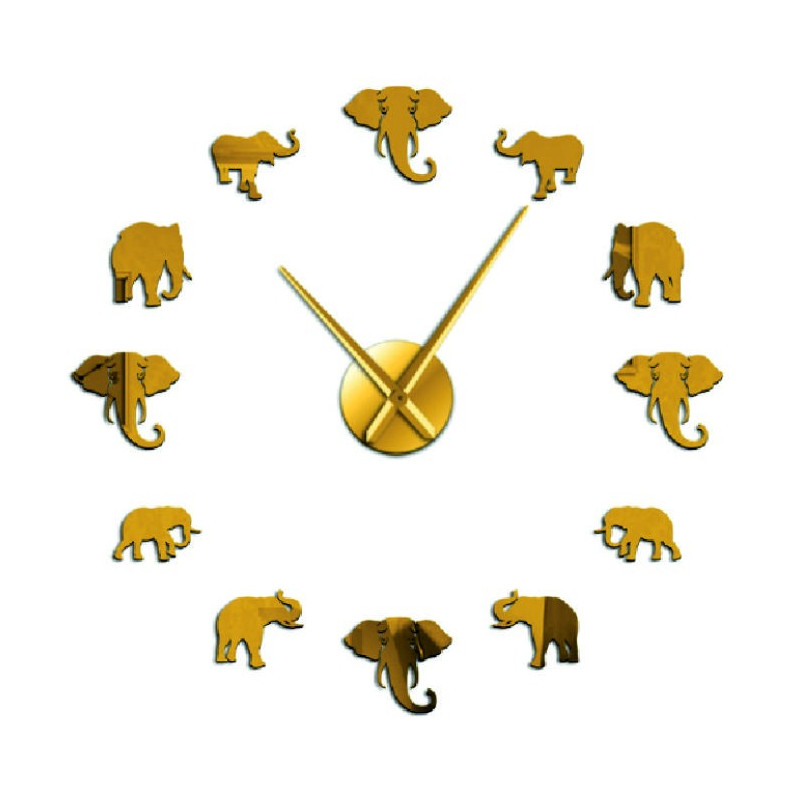 Sentop - Moderne Wanduhr zum Aufkleben an der Wand aus Elefanten und Gold SZ070