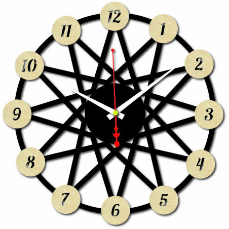 Wanduhr aus farbigem Sperrholz - Farbe des vorderen Teils der Zahlen Pappel Original, Farbe des hinteren Teils Ihrer Wahl