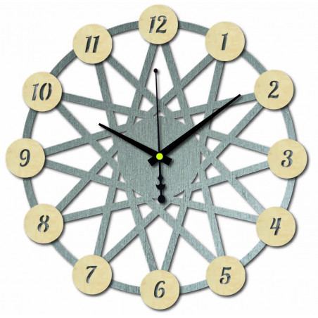 Wanduhr aus farbigem Sperrholz - Farbe des vorderen Teils der Zahlen Pappel Original, Farbe des hinteren Teils Ihrer Wahl
