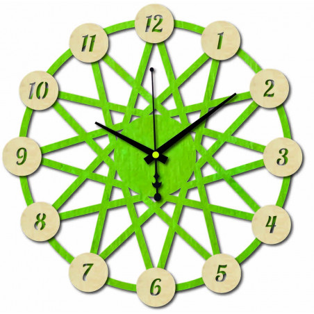 Wanduhr aus farbigem Sperrholz - Farbe des vorderen Teils der Zahlen Pappel Original, Farbe des hinteren Teils Ihrer Wahl