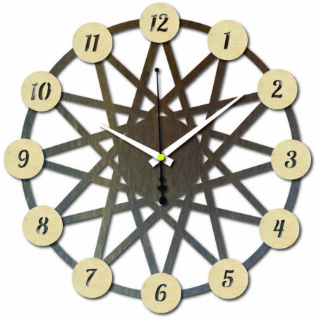 Wanduhr aus farbigem Sperrholz - Farbe des vorderen Teils der Zahlen Pappel Original, Farbe des hinteren Teils Ihrer Wahl