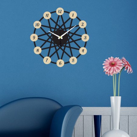 Wanduhr aus farbigem Sperrholz - Farbe des vorderen Teils der Zahlen Pappel Original, Farbe des hinteren Teils Ihrer Wahl