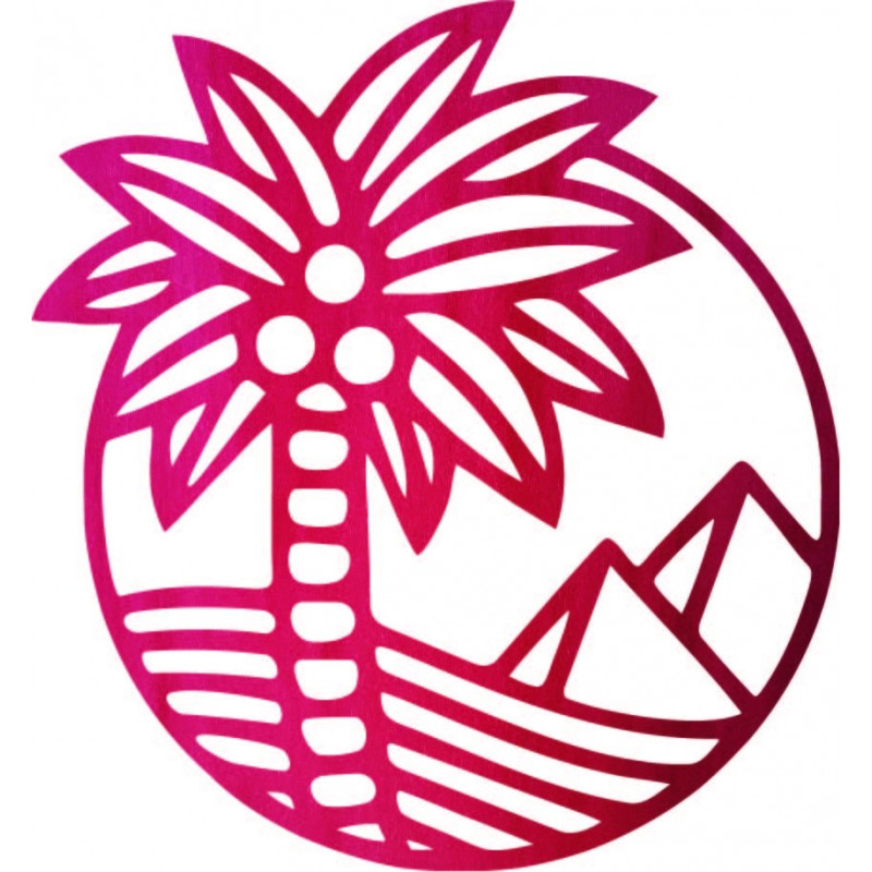 Wandbild aus Holz mit einer Palme am Strand -...