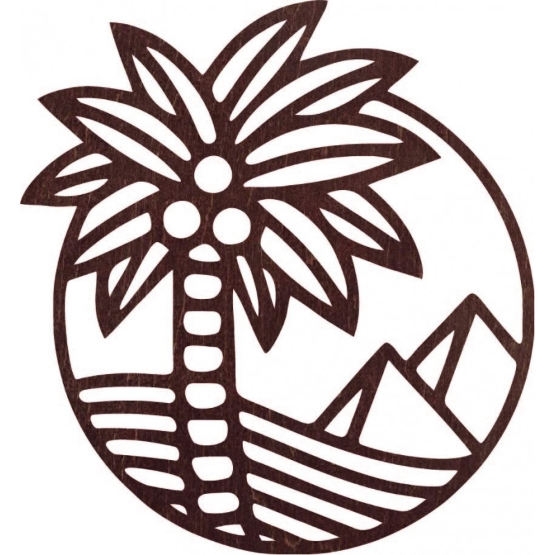 Wandbild aus Holz mit einer Palme am Strand -...