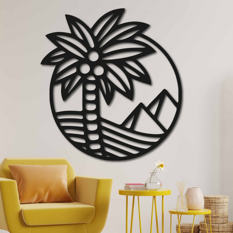 Wandbild aus Holz mit einer Palme am Strand - MALLAWI