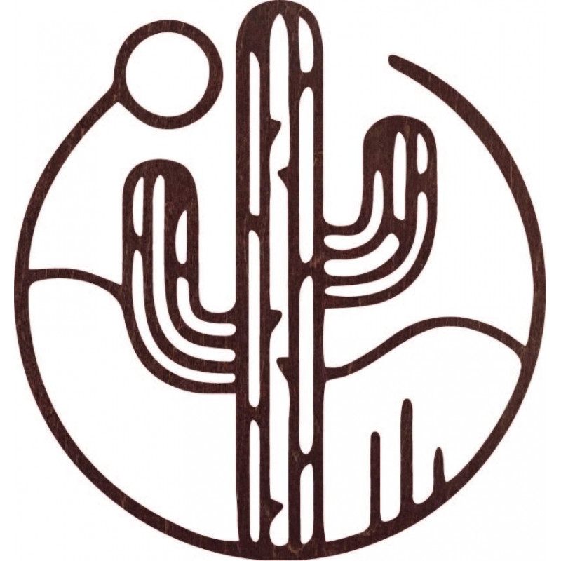 Hölzernes Wandbild eines Kaktus mit Sonne - MONK