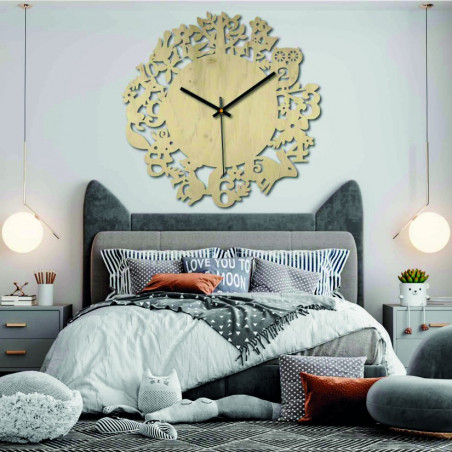 Holzuhr - Waldtiere - Schwarz und bunt | SENTOP PR0451