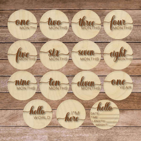 Meilensteinkarten aus Holz - das erste Jahr in der Welt Englisch, Deutsch, Polnisch, Ungarisch, Rumänisch