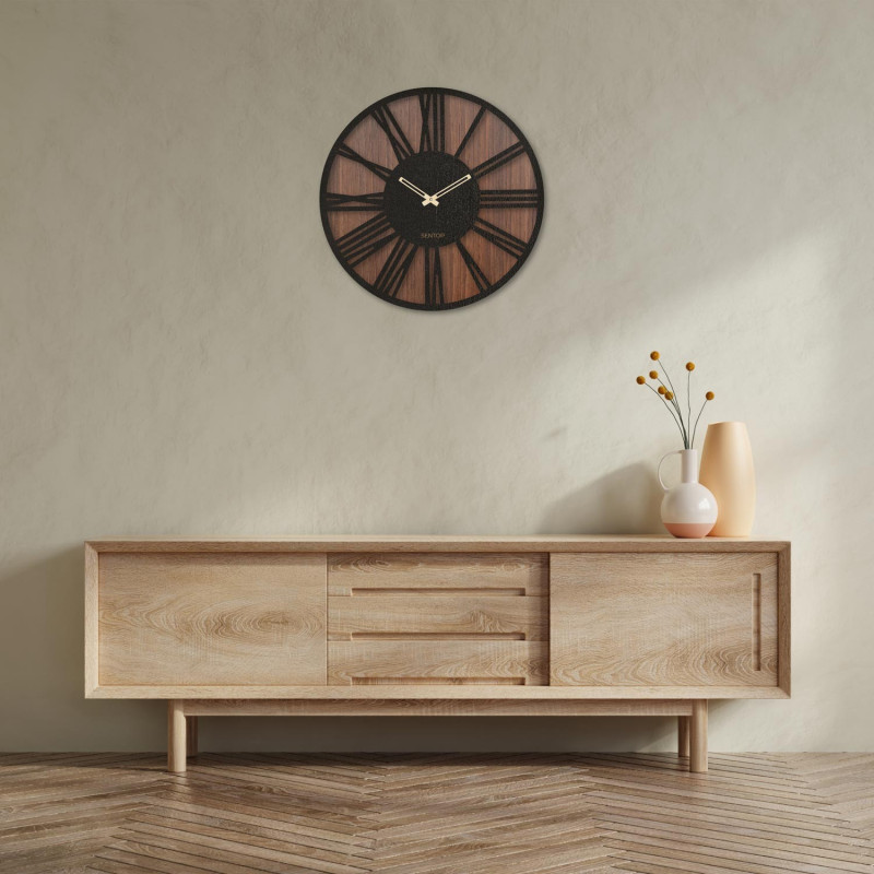 Wanduhr aus Holz römische Ziffern - Wenge Nuss