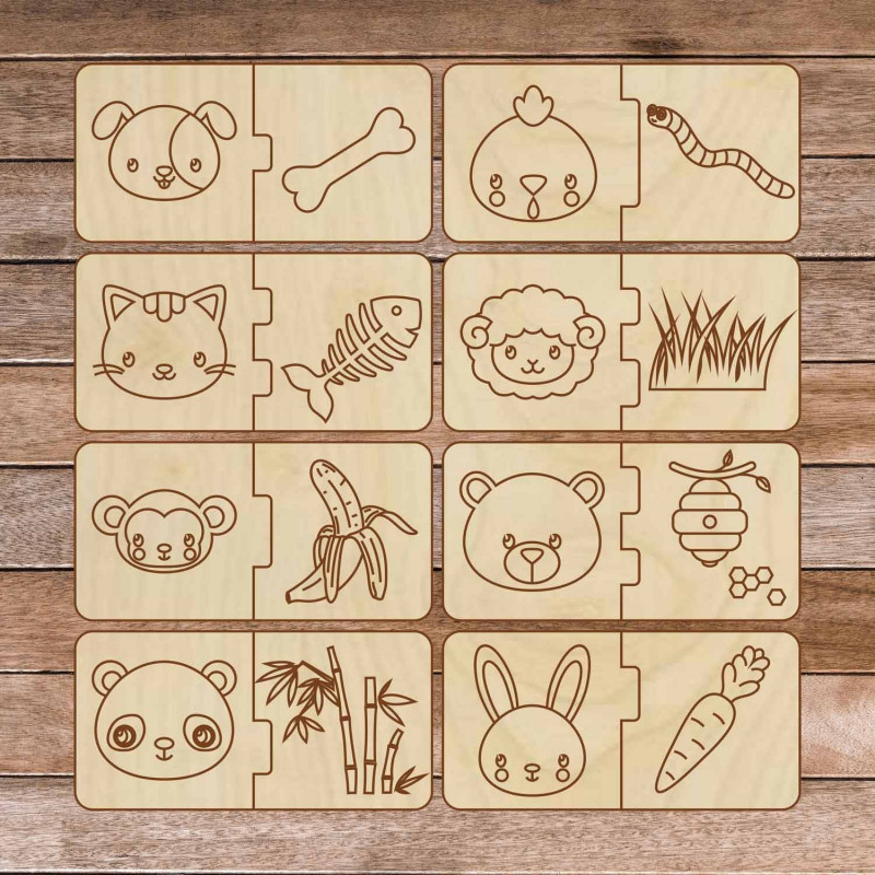 Holzpuzzle für Kinder - Tiere und Nahrung - 16...