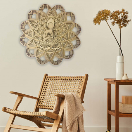 3D-Malerei an der Wand - Sentop | Mandala-Buddha | 90 x 90 cm hölzern