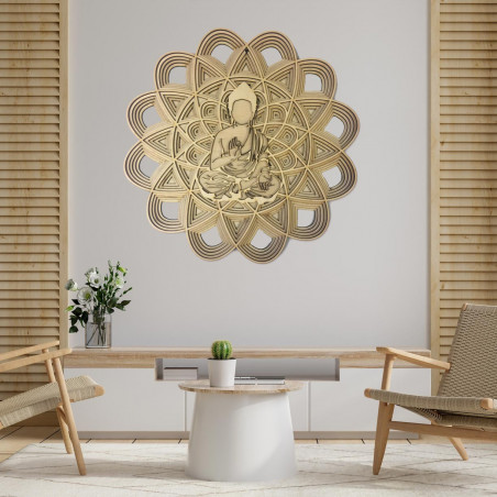 3D-Malerei an der Wand - Sentop | Mandala-Buddha | 90 x 90 cm hölzern