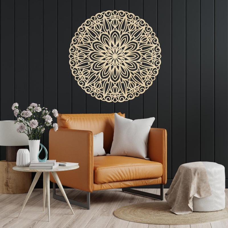Elegantes Holzmandala an der Wand - SOFIS