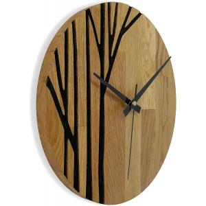 Elegante Holzuhr mit natürlicher Holzmaserung und kontrastierendem Muster. 2