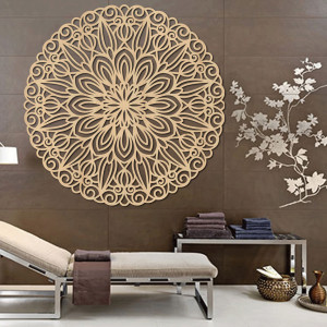 Geschnitztes Holzmandala für die Wand, Blume der Zeit - ORIN 2