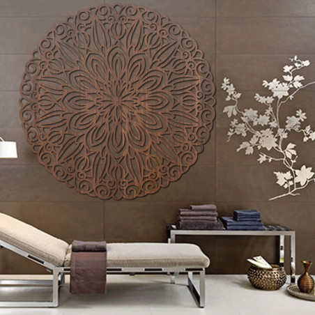 Geschnitztes Holzmandala für die Wand, Blume der Zeit - ORIN