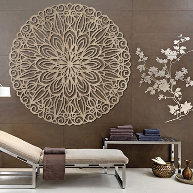 Geschnitztes Holzmandala für Wand Blume der Zeit - ORIN