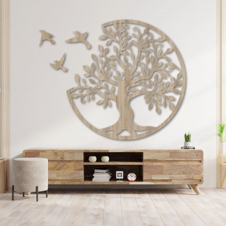 Modernes Wandbild aus Holz Baum mit Vögeln Modernes Wandbild aus Holz Baum mit Vögeln