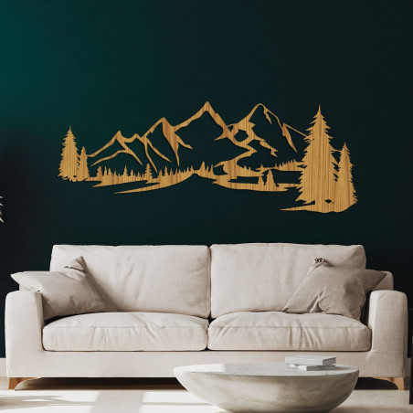 Wanddekoration aus Holz - Bergpanorama