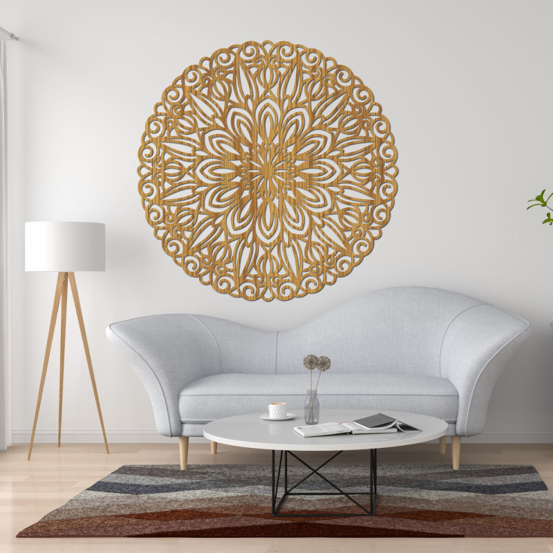 Geschnitztes Holzmandala für die Wand, Blume...