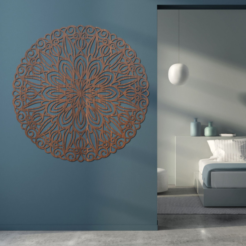 Geschnitztes Holzmandala für die Wand, Blume...