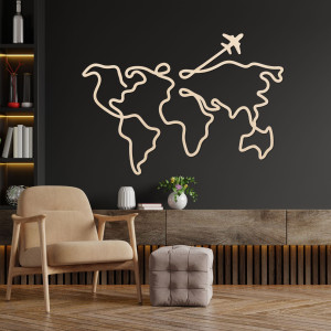 Designer-Weltkarte aus Holz an der Wand - WorldLines 2