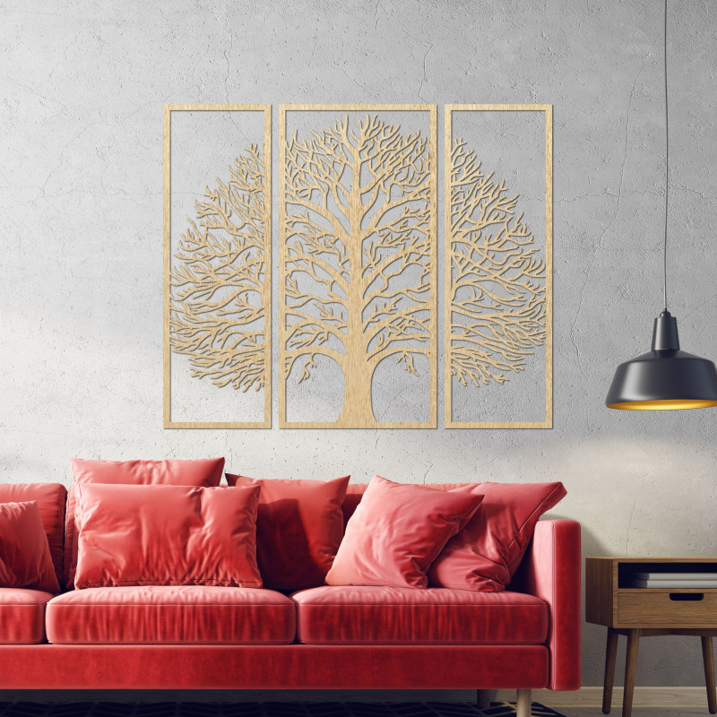 Dreiteilige Wanddekoration Baum des Lebens aus Holz - TRIUM