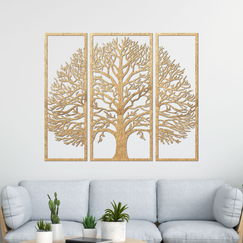 Dreiteilige Wanddekoration Baum des Lebens aus Holz - TRIUM
