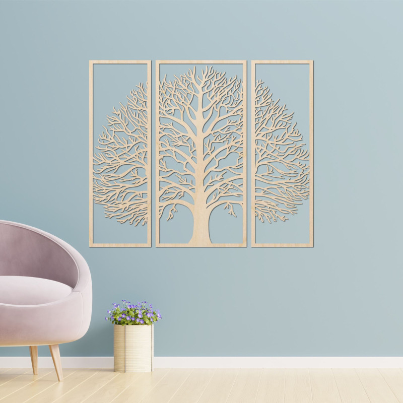 Dreiteilige Wanddekoration Baum des Lebens aus Holz - TRIUM