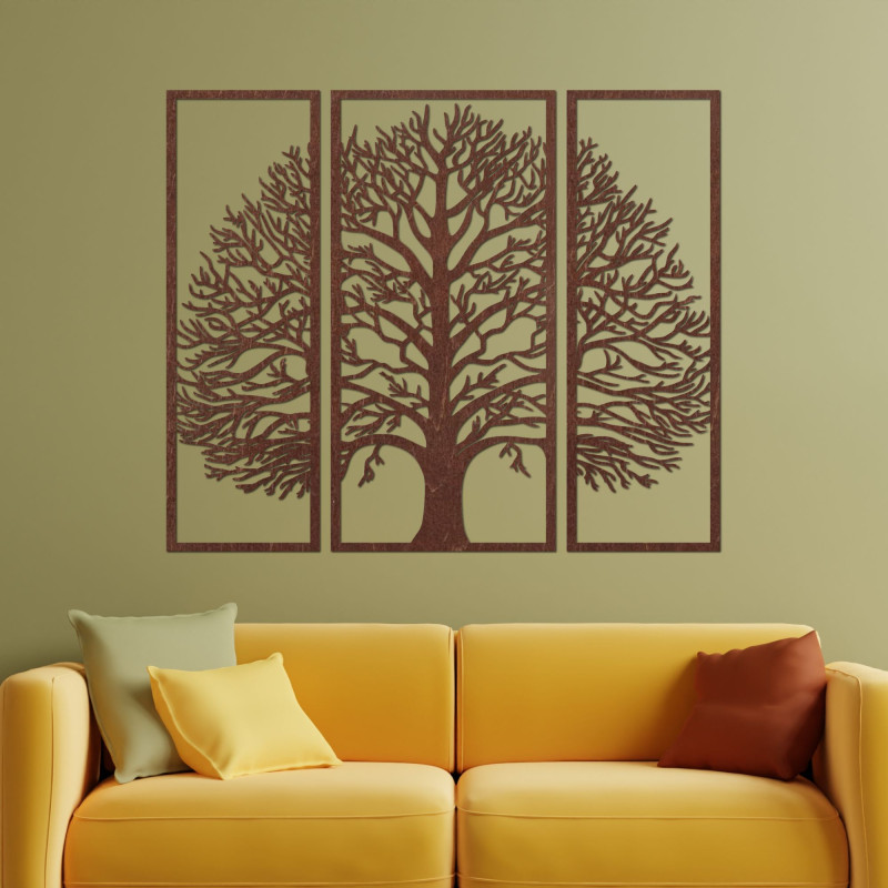 Dreiteilige Wanddekoration Baum des Lebens aus Holz - TRIUM