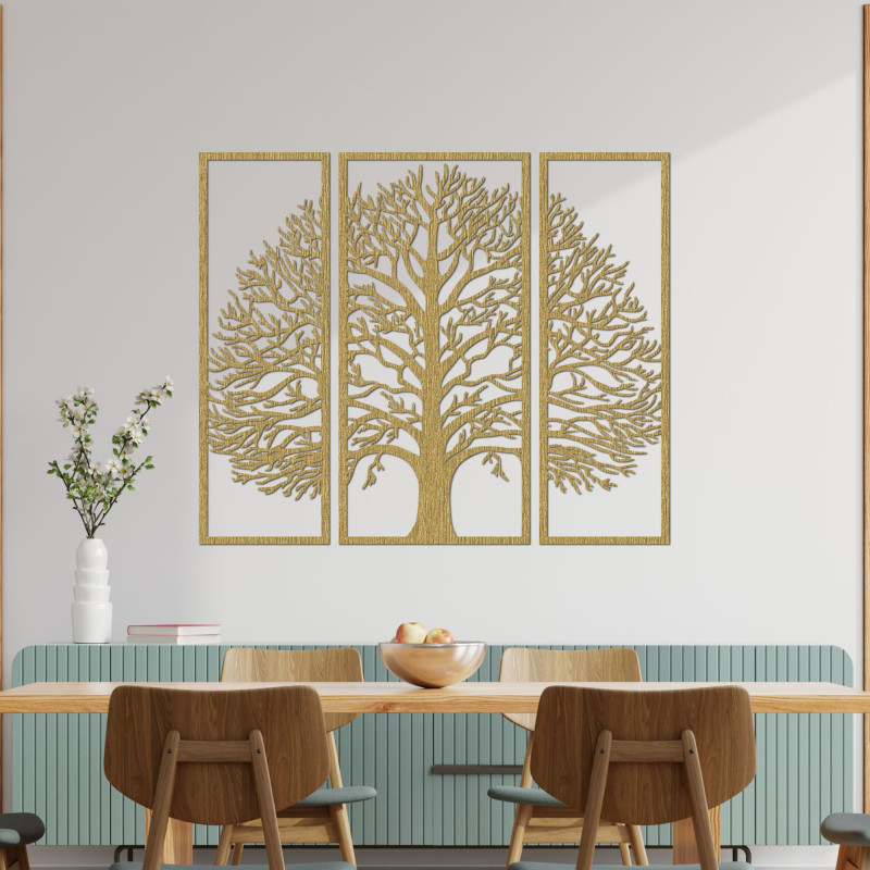 Dreiteilige Wanddekoration Baum des Lebens aus Holz - TRIUM