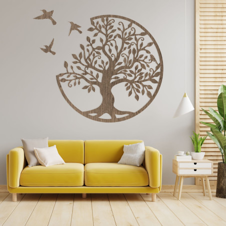 Modernes Wandbild aus Holz Baum mit Vögeln Modernes Wandbild aus Holz Baum mit Vögeln