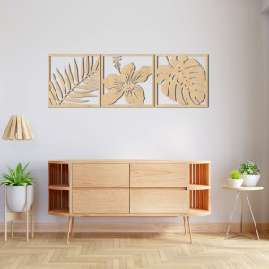 Das Bild Palmenblatt, Hibiskusblüte, Monstera-Blatt -... 2