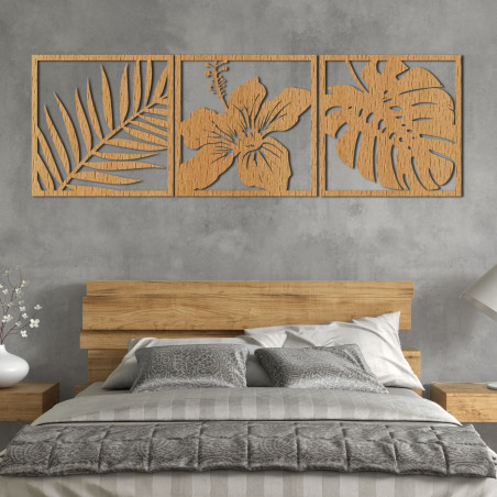 Das Bild Palmenblatt, Hibiskusblüte, Monstera-Blatt - NOTURAL