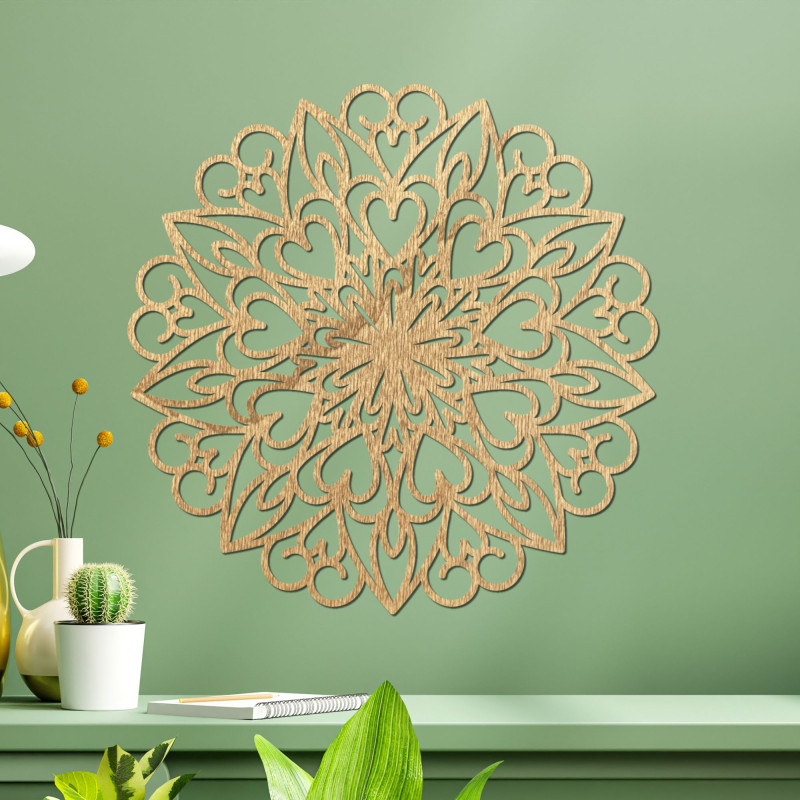 Geschnitztes Mandala, Wanddekoration aus Holz - FARLIKT