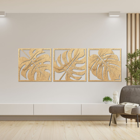 Monstera-Bild aus Holz – 3-teilige Wanddekoration Monstera-Bild aus Holz – 3-teilige Wanddekoration
