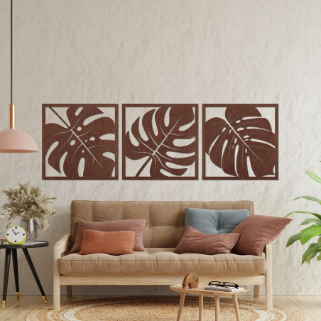Monstera-Bild aus Holz – 3-teilige Wanddekoration Monstera-Bild aus Holz – 3-teilige Wanddekoration