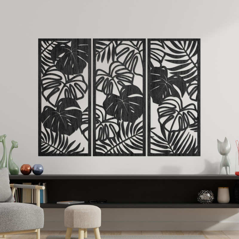 Dreiteiliges Wandbild mit Monstera-Blatt - TROPICI