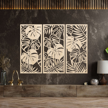 Dreiteiliges Wandbild mit Monstera-Blatt - TROPICI