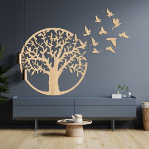 Wanddekoration aus Holz - Baum des Lebens fliegende Vögel