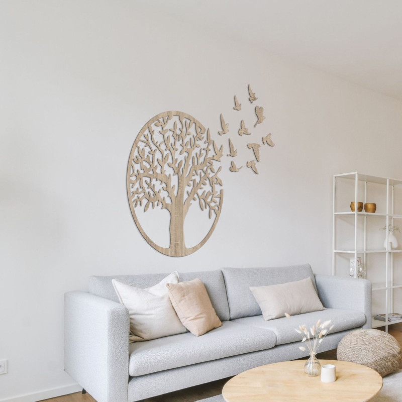 Wanddekoration aus Holz - Baum des Lebens fliegende Vögel