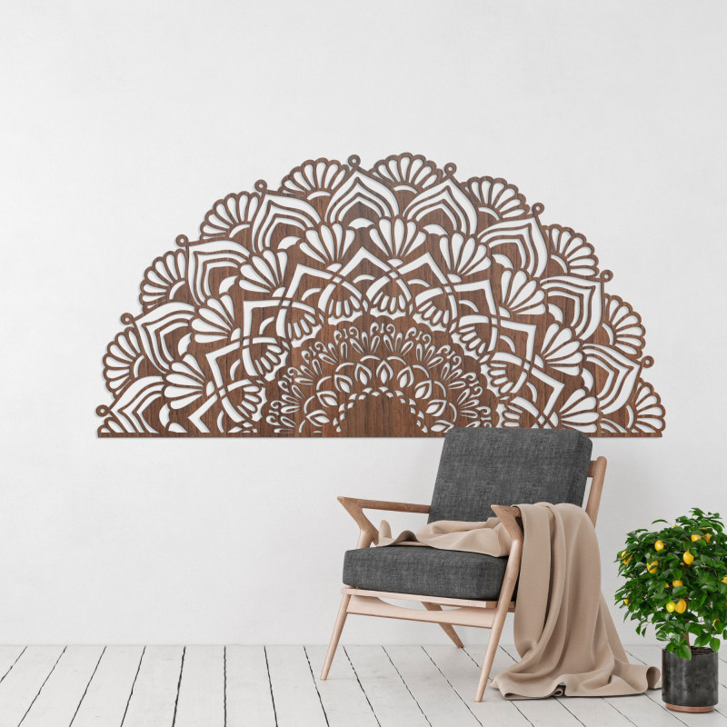 Einzigartiges halbes Holzmandala für die Wand - MENSIS