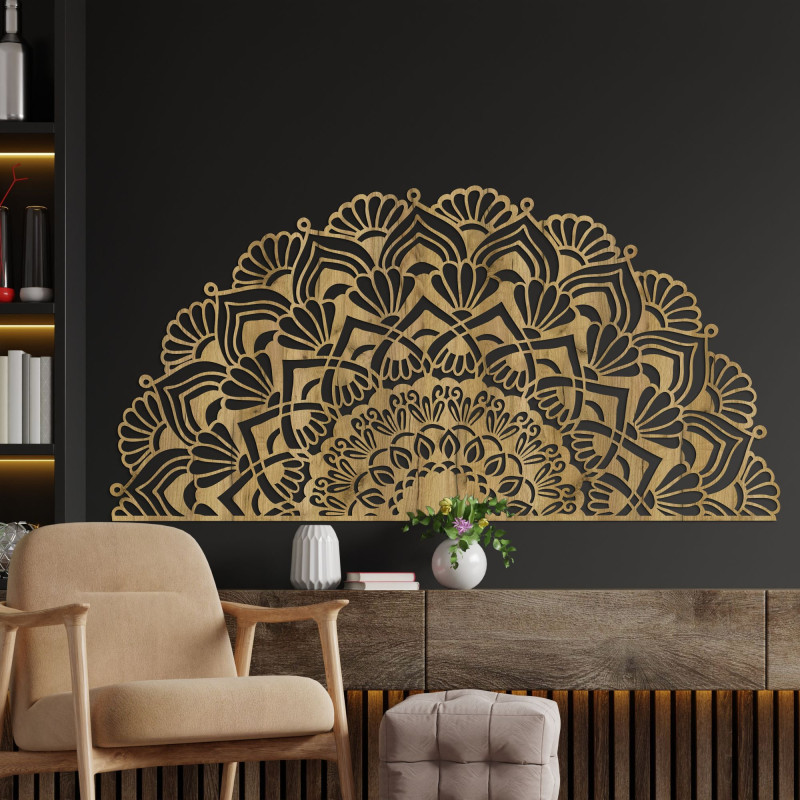 Einzigartiges halbes Holzmandala für die Wand - MENSIS
