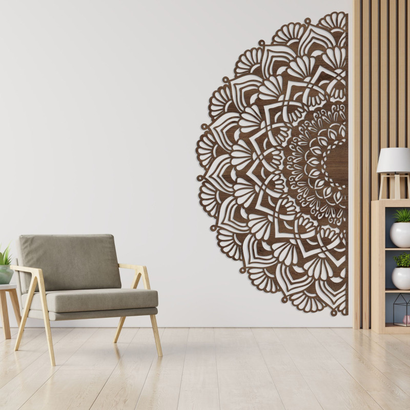 Einzigartiges halbes Holzmandala für die Wand - MENSIS