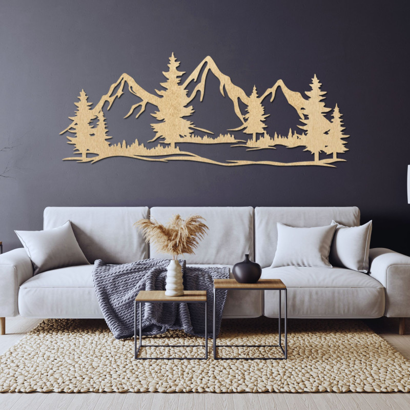 Wanddekoration aus Holz massiv Berge und Wald - MAGNA