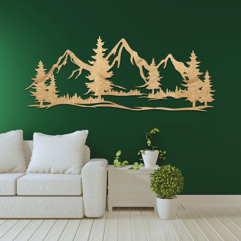 Wanddekoration aus Holz massiv Berge und Wald - MAGNA