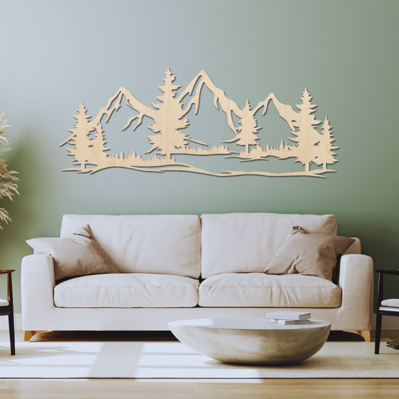 Wanddekoration aus Holz massiv Berge und Wald - MAGNA