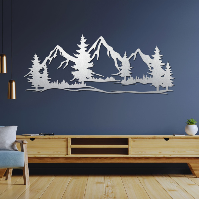 Wanddekoration aus Holz massiv Berge und Wald - MAGNA