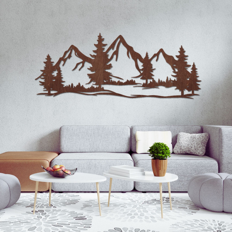 Wanddekoration aus Holz massiv Berge und Wald - MAGNA