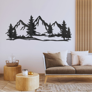 Wanddekoration aus Holz massiv Berge und Wald - MAGNA